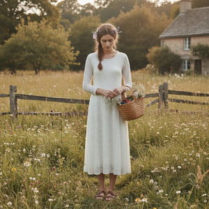 VTG 90s For Eternity Lace Midi Dress Long Sleeve Stretchy Cottagecore Prairie OS